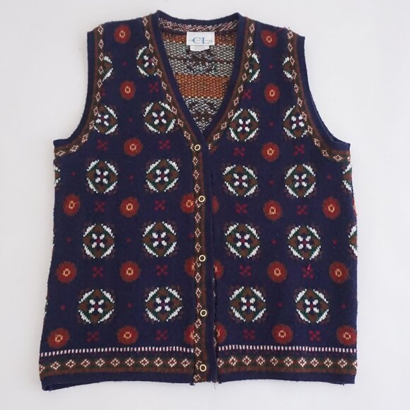 Vintage Cricket Lane Navy Fair Isle Geometric Knit Sweater Vest Cabincore M - Picture 4 of 10